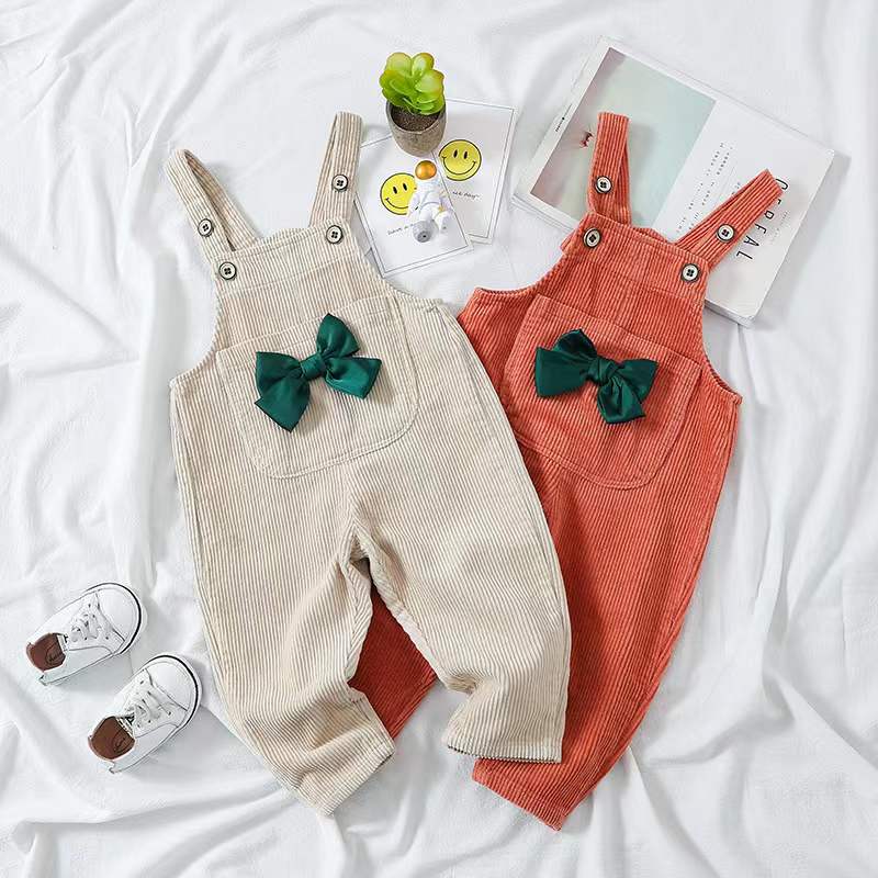 Bow-tie pants,Corduroy Overalls Pants,Baby Girl Bow-tie Designs 1
