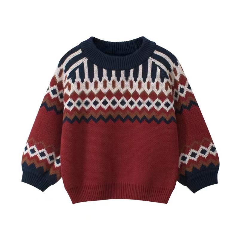 Knitting Sweater Wholesale,Grils Sweaters,Round Collar Geometric Sweater 1