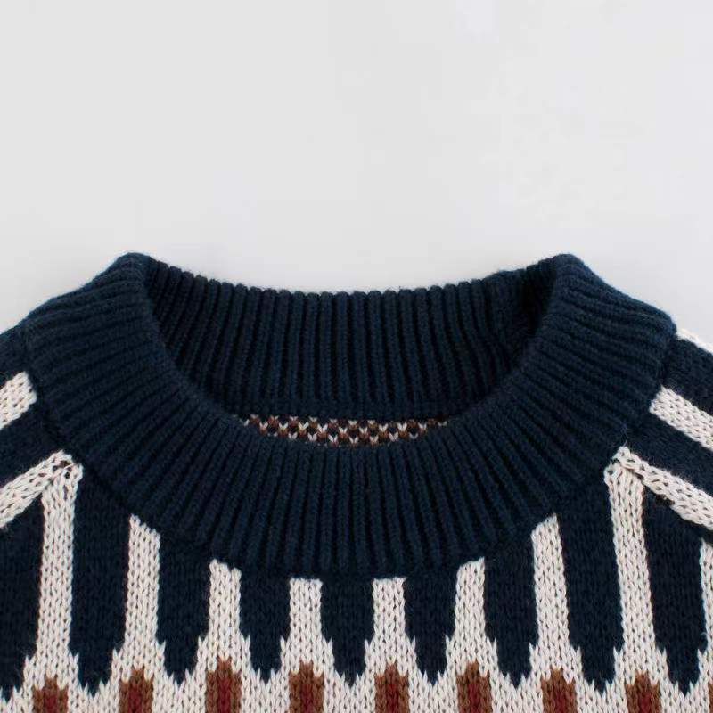 Knitting Sweater Wholesale,Grils Sweaters,Round Collar Geometric Sweater 5