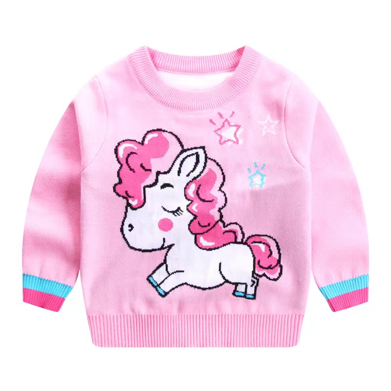 Girls Pink Sweater Baby Girl Cartoon Pattern Contrast Sleeves Design ...