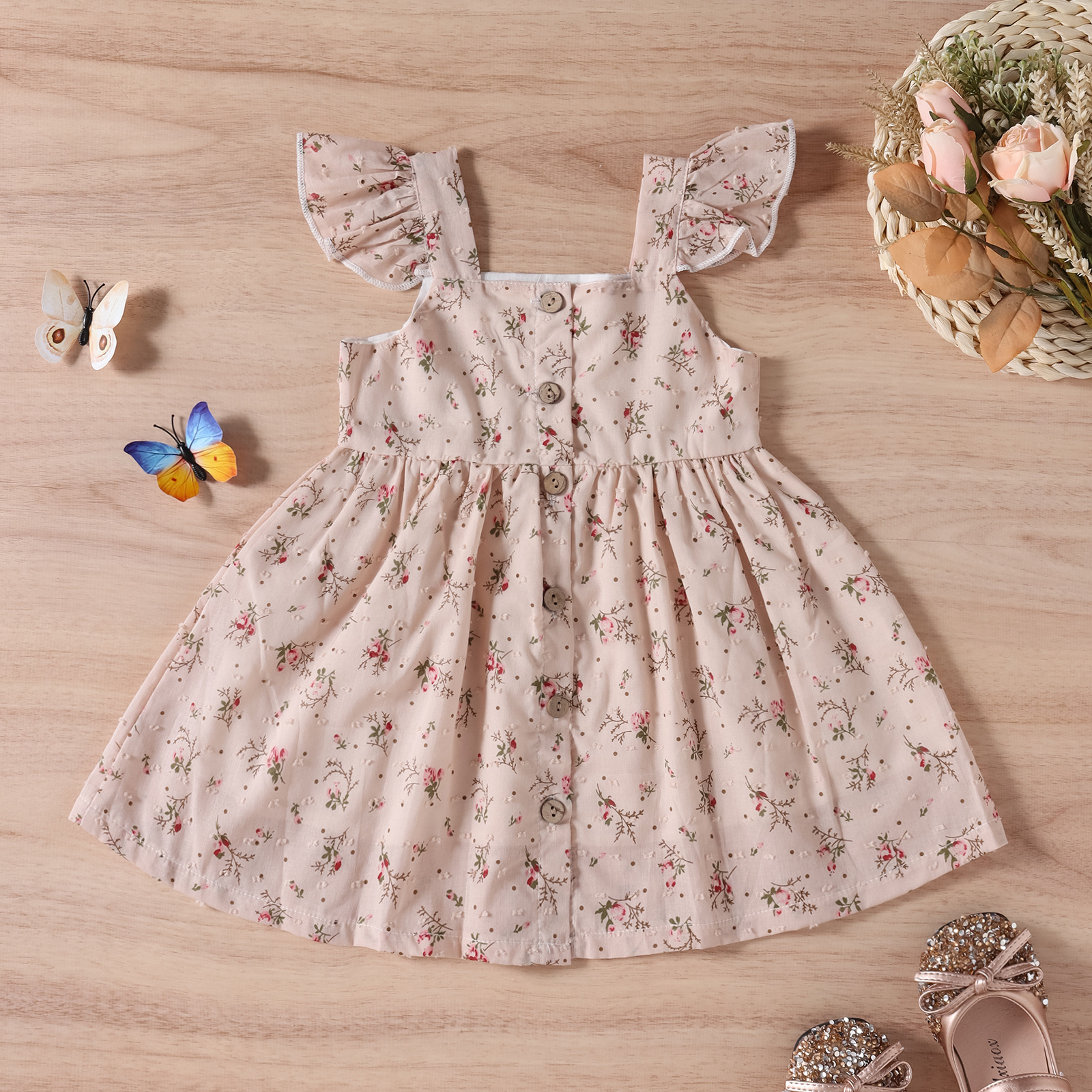 1-7Y Baby Girl Dress Baby Girl Ditsy Floral Print Butoon Front ...