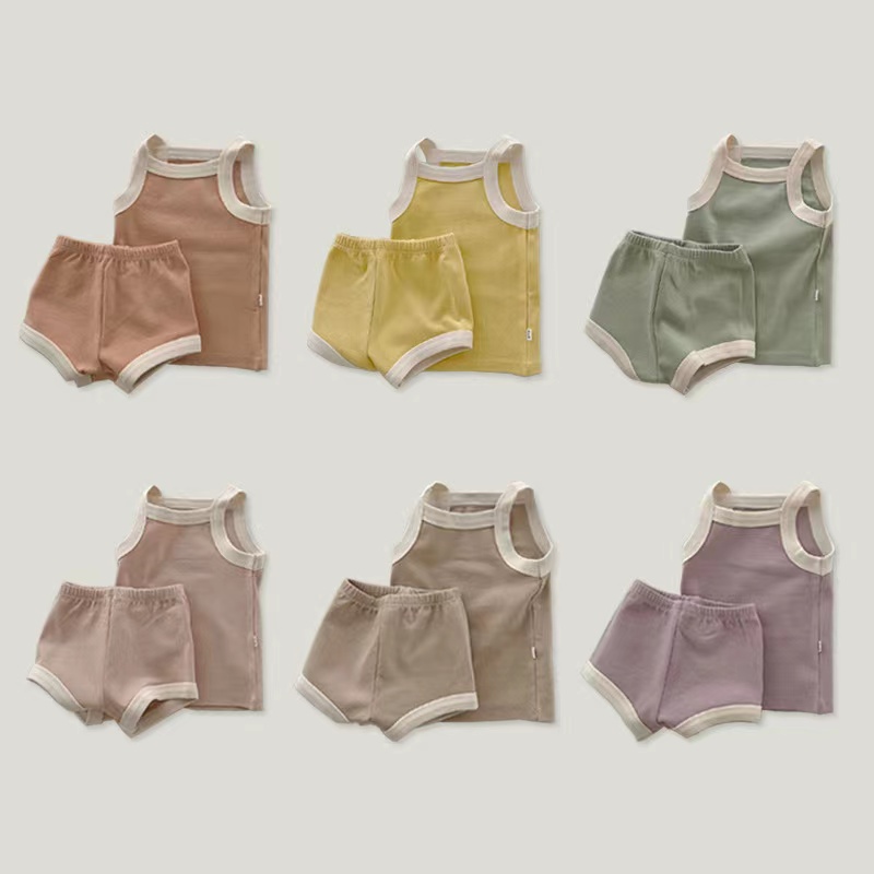 Baby Summer Sets Baby Girl Solid Color Thin Style Pure Cotton Vest ...