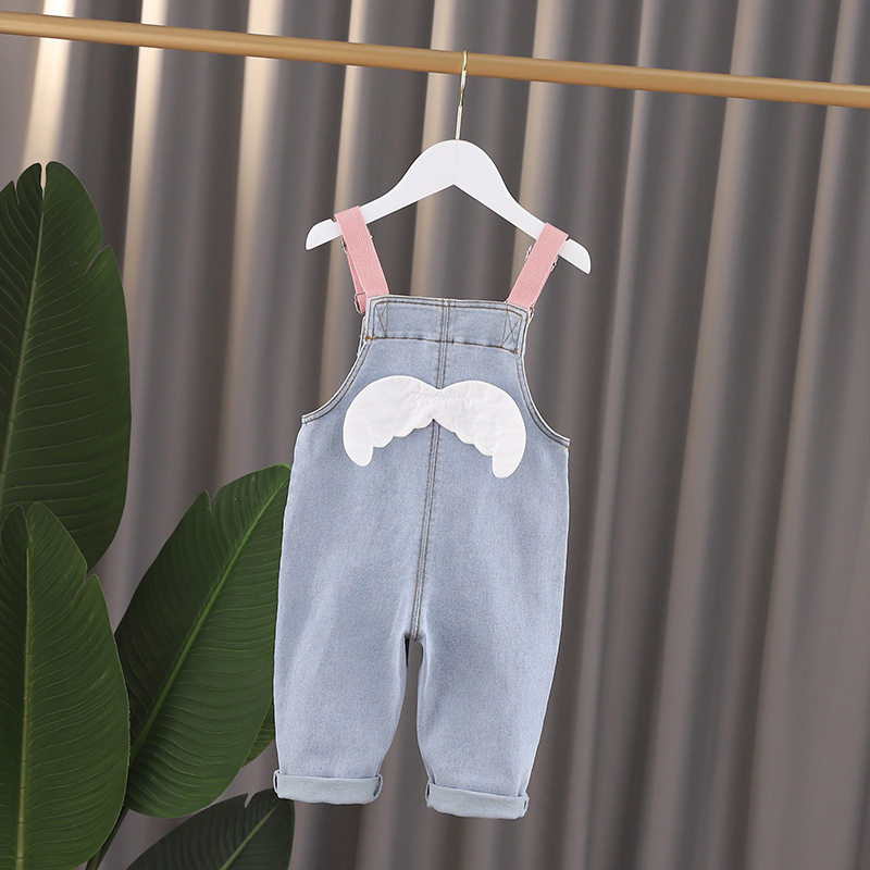 Kids Denim Overalls Baby Girl 3D Wing Patches Design Casual Denim Long ...