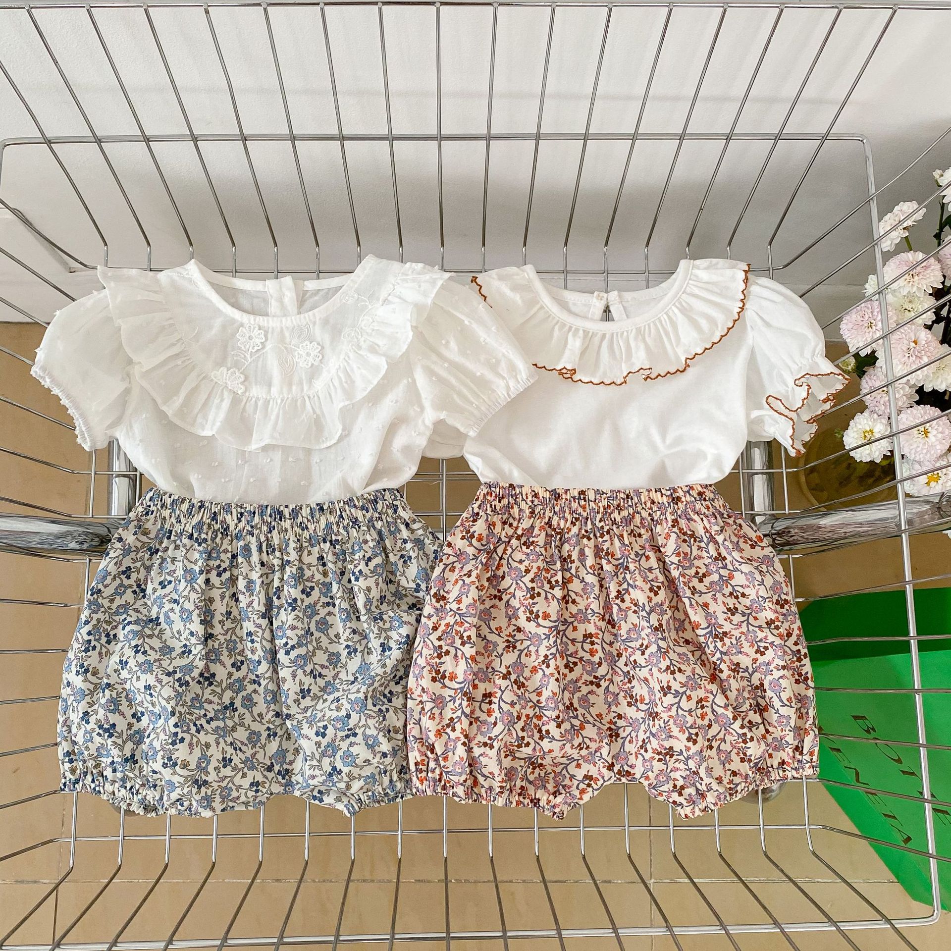 Fashion Baby Clothing Sets Baby Solid Color Puff Sleeve Blouses Combo ...
