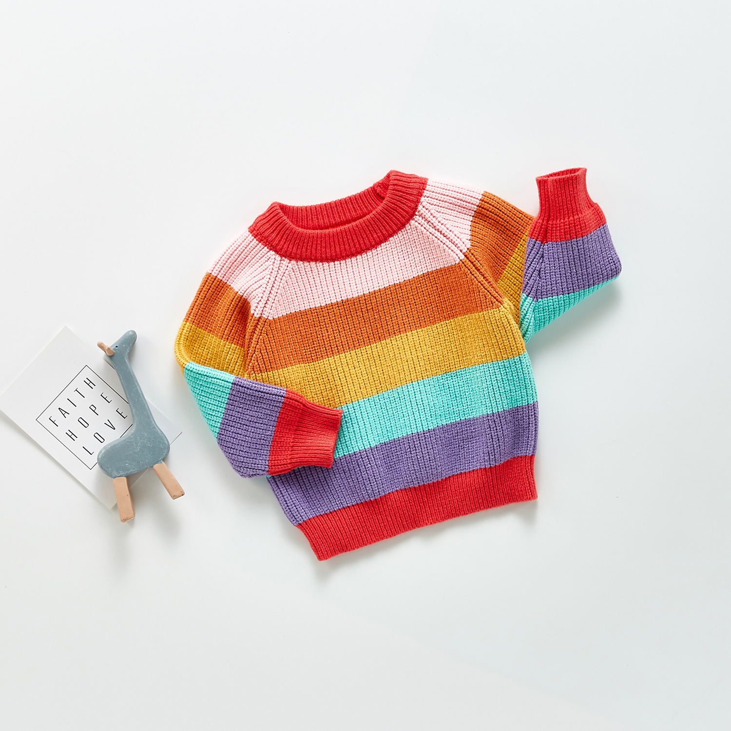 Silver Cloud 100% Cotton Sweater Knit Colorful Rainbow Stripe Baby