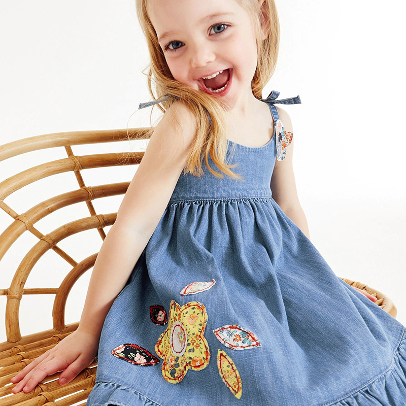 Sweet Baby Girl Dress Baby Girl Floral Pattern Cute Denim Overall Dress ...